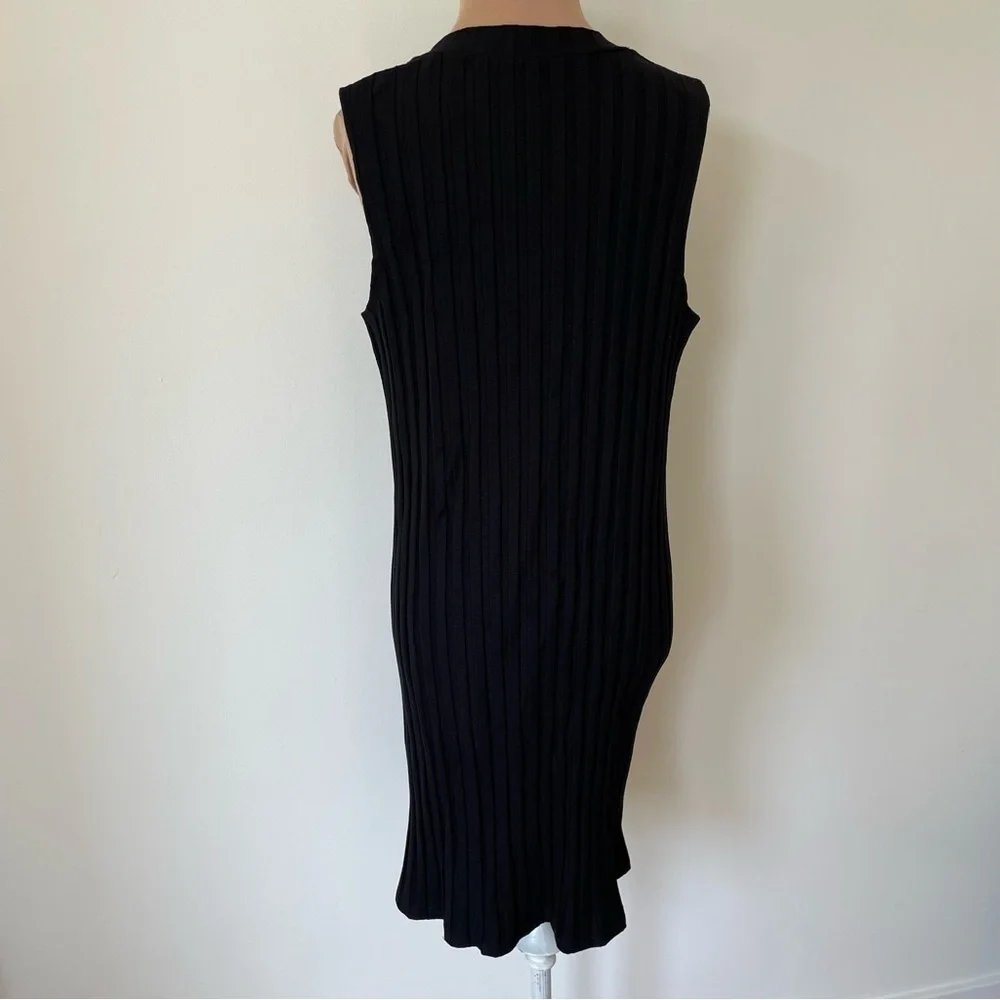 Eileen Fisher System Black Wide Rib Stretch Mock Neck Sleeveless Dress NWT Sz M